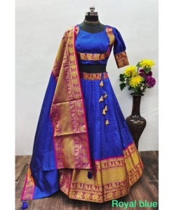 Soft Lichi Silk lehenga With Heavy Golden Zari Weaving Border Work & Beautiful Drawstring with Handmade Tassels