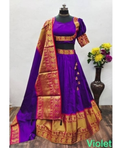 Soft Lichi Silk lehenga With Heavy Golden Zari Weaving Border Work & Beautiful Drawstring with Handmade Tassels