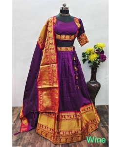 Soft Lichi Silk lehenga With Heavy Golden Zari Weaving Border Work & Beautiful Drawstring with Handmade Tassels