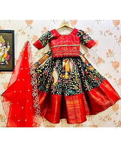 kalamkari Digital print fully stitched lehenga