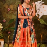 Premium Kanjivaram silk fabric with Zari butti & Kalamkari Digital Printed Lehenga shot at shoppingyar.com