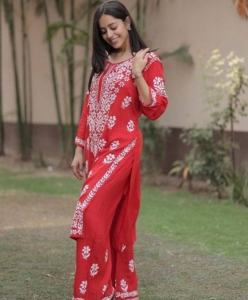 Rayon cotton top with beautiful chikankari work with rayon pant