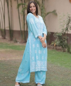 Rayon cotton top with beautiful chikankari work with rayon pant