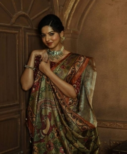 Tussar saree with kalamkari print