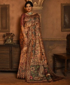 Tussar saree with kalamkari print best price