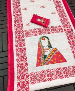 Devika Navratri special digital print linen saree