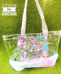 Unicorn transparent pvc fur totes