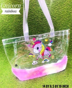 Unicorn transparent pvc fur totes for shopping