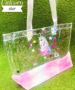 Unicorn transparent pvc fur totes