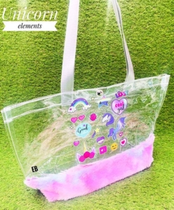 Unicorn transparent pvc fur totes