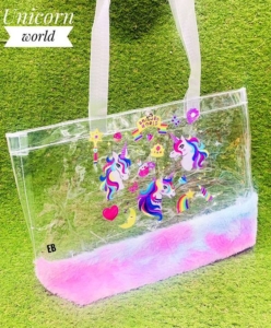 Unicorn transparent pvc fur totes