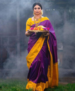 Banarasi Silk Saree With Yellow Color Blouse Golden Zari Work