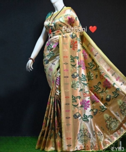 Banarasi Soft Silk Paithani Yellow Saree with fancy meena & zari weaves all over saree