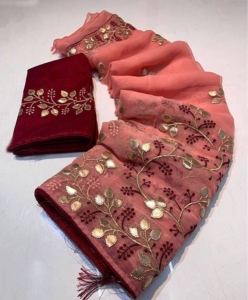 Pure shimmar chiffon fabric saree with orignal gotta patti work all over saree