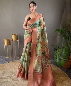 Beautiful Pure tussar Silk Kalamkari Print Saree