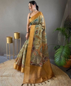 Beautiful Pure tussar Silk Kalamkari Print Saree