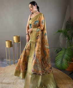 Beautiful Pure tussar Silk Kalamkari Print Saree