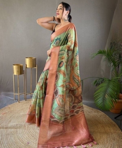 Beautiful Pure tussar Silk Kalamkari Print Saree