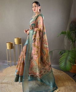 Beautiful Pure tussar Silk Kalamkari Print Saree