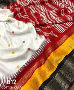 Mastani silk soft cotton crape saree with woven zari border