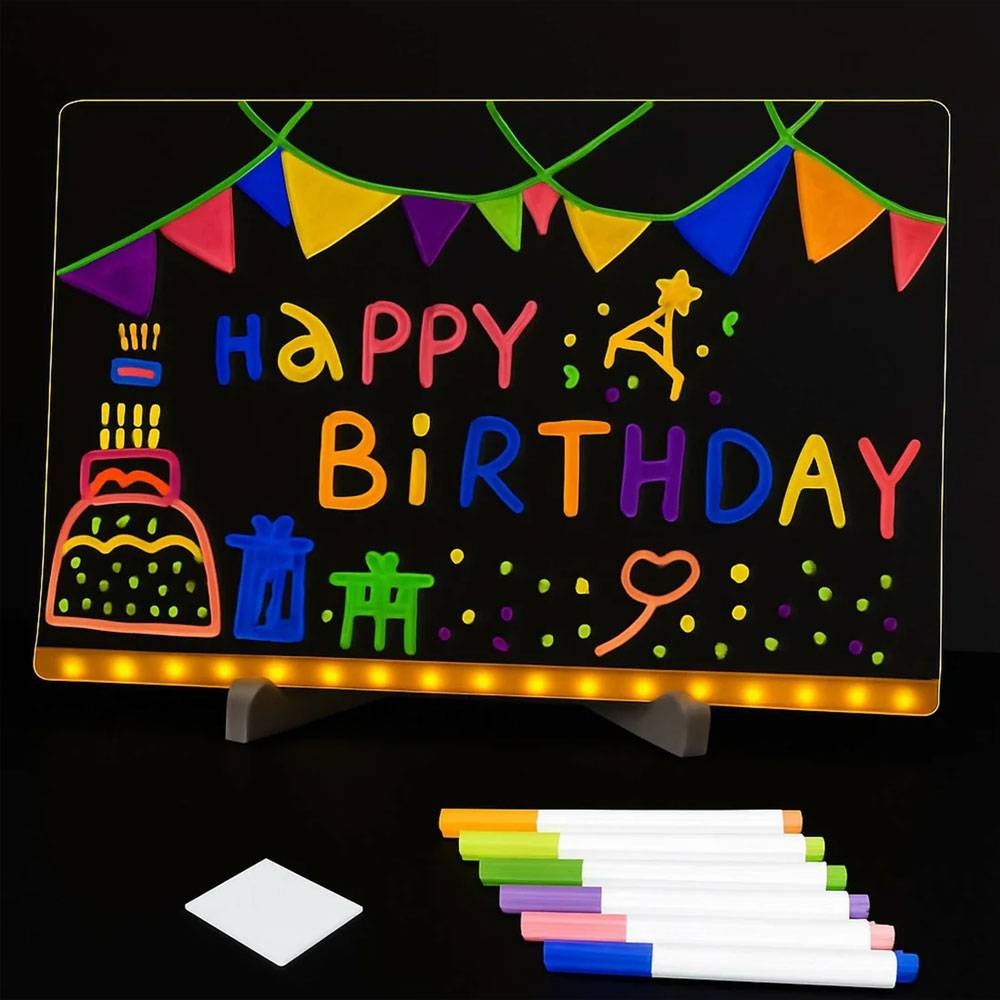 LED Message Writing Board 6×6 Inch with 7 Neon Markers USB