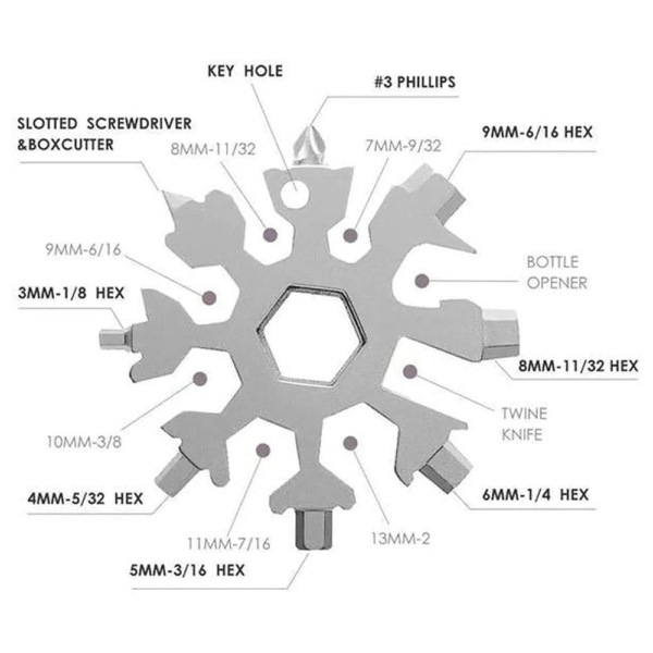 Durable 18-in-1 Snowflake Multi-Tool – Screwdriver Wrench Kit