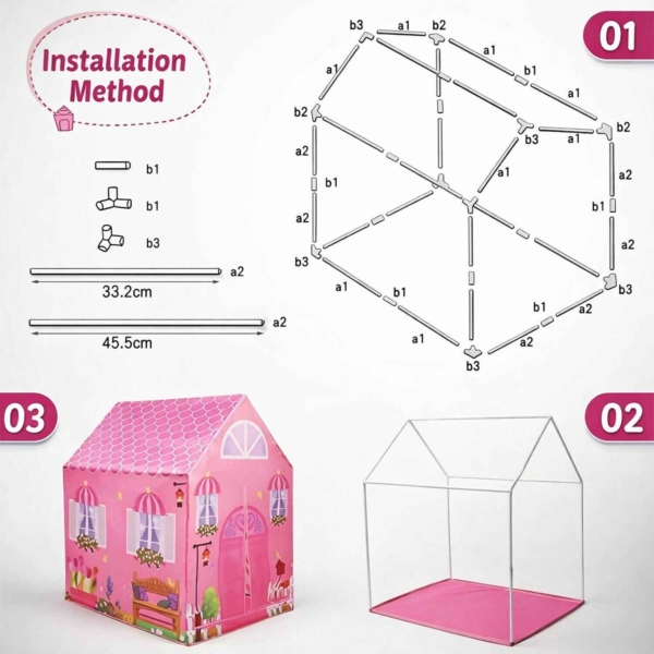 Pink Foldable Kids Play Tent House with Printed Home Design