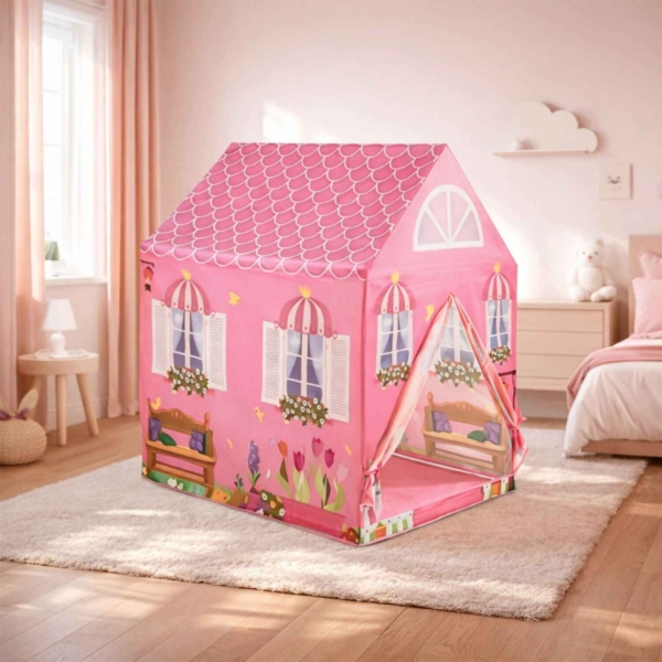 Pink Foldable Kids Play Tent House with Printed Home Design