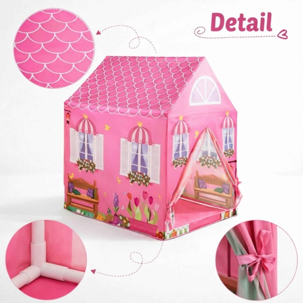 Pink Foldable Kids Play Tent House with Printed Home Design
