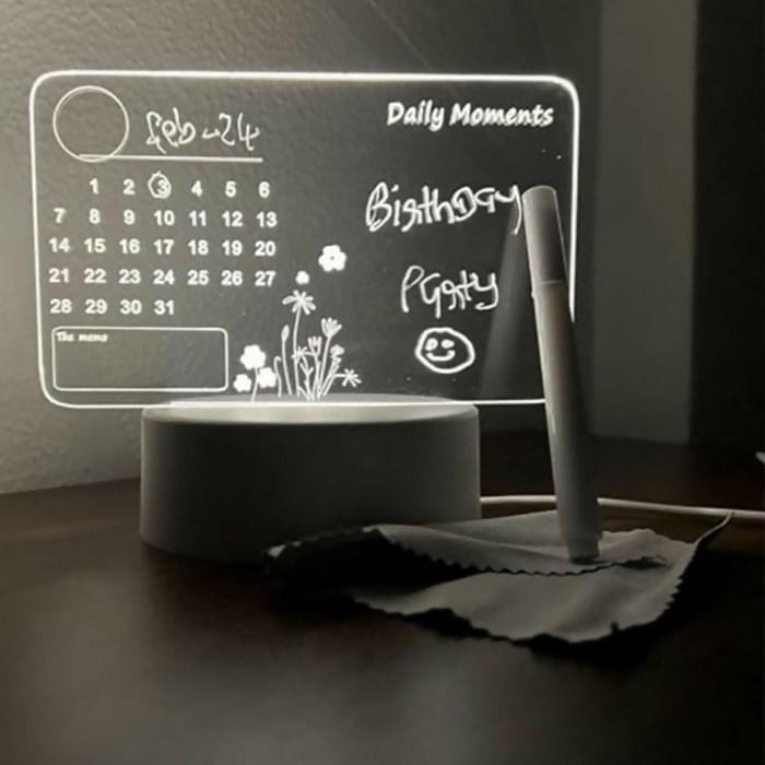 3D LED Acrylic Writing Board with Calendar Design