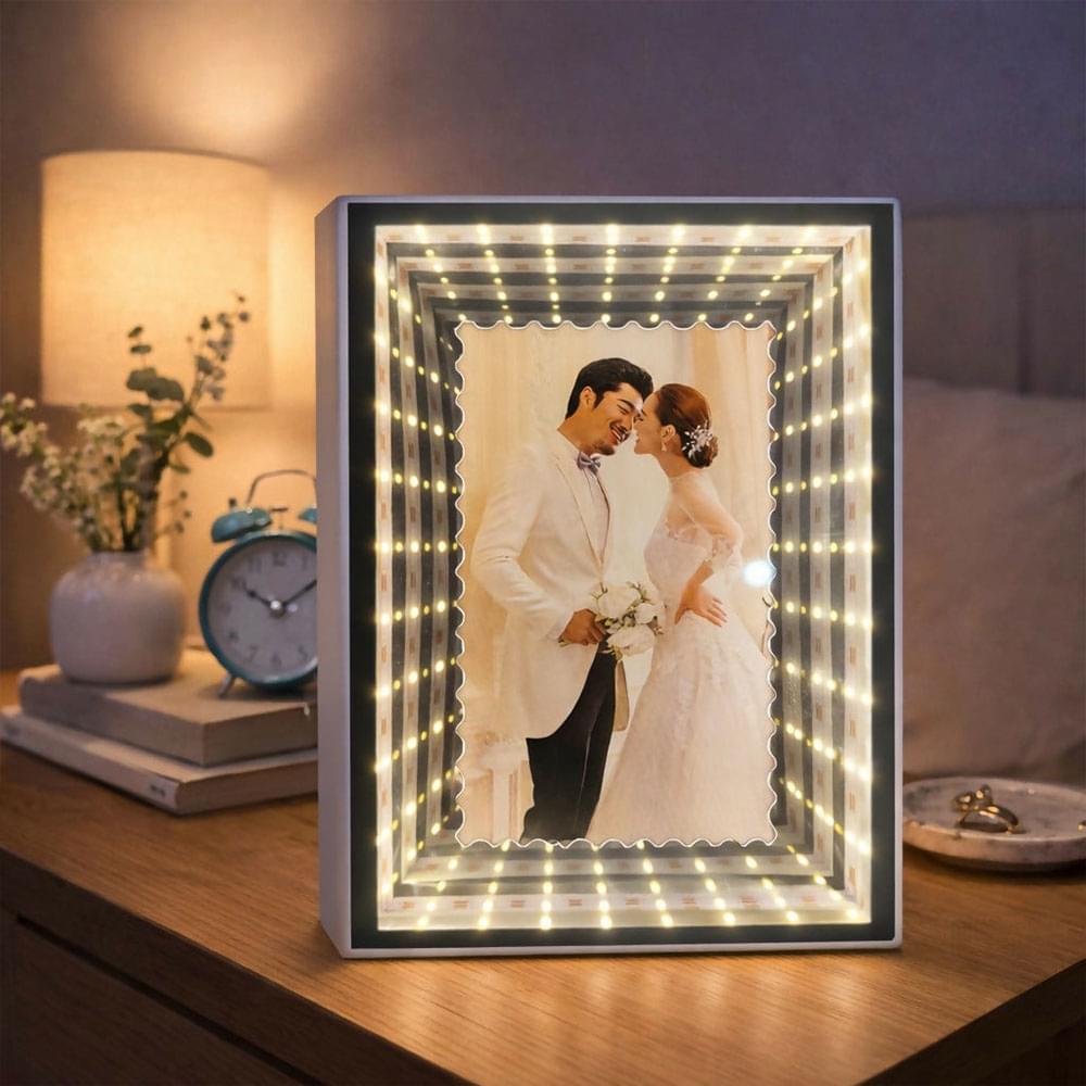 Infinity LED Photo Frame with Mirror Effect Tabletop Decorative Frame