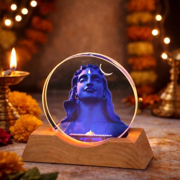 Lord Shiva Acrylic LED Lamp with Wooden Base