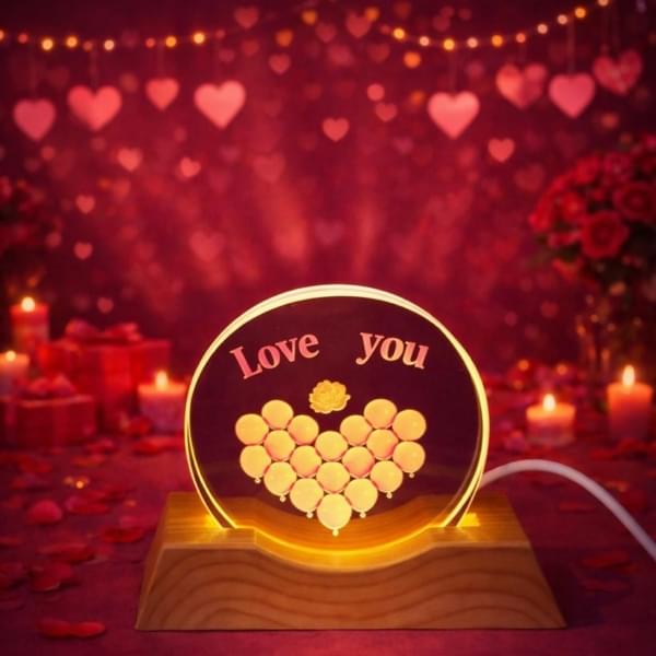 Wooden Base Romantic Heart Gift Light